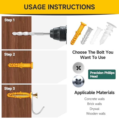 MYWISH 510-piece drywall anchors and screws kit with six sizes for picture hanging on sheetrock, concrete, and brick
