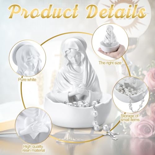 Lineshading Mary Rosary Holder Statue, Classical, White Classic