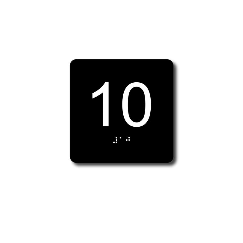 ADA Exam Room Number Sign with Tactile and Braille - 4" X 4" - Pack of 5 Numbered 1-5 or 6-10 (Black 1-5) Black #1-5