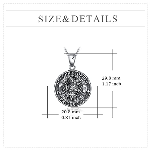 YFN Patron Saint Necklace Sterling Silver Amulet Medal Pendant Religious Jewellery Gift for Men Women 2-St Christopher (Round)-Silver