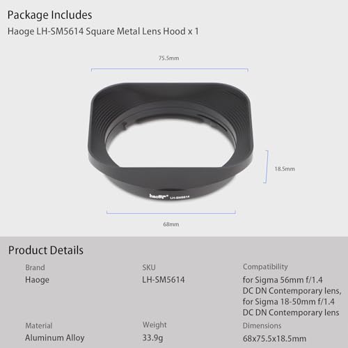 Haoge Bayonet Square Metal Lens Hood for Sigma 56mm F1.4 DC DN Lens LH-SM5614