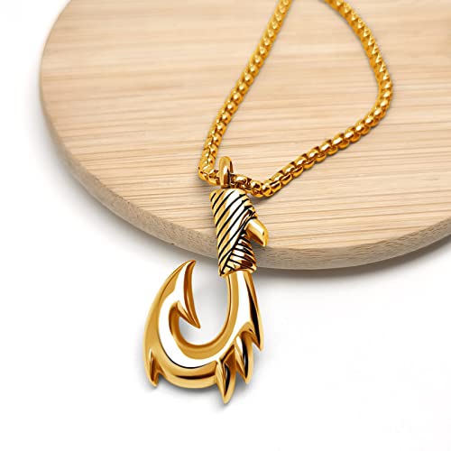 YSAHan Gold Fish Hook Cremation Jewelry Ashes Hawaii Gone Fishing Urn Necklace Memorial Pendant Keepsake Gift (UR-26_Hook_G)