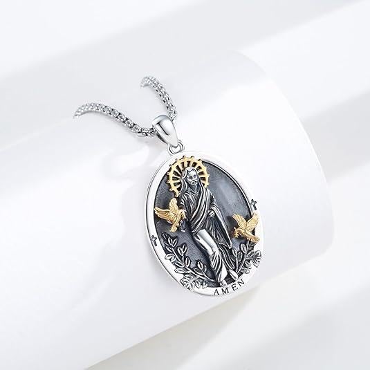 Jesus Medal/Saint Michael/Saint Francis/Saint Necklace S925 Sterling Silver Seiyang Saint Necklace Amulet Medal Pendant Catholic Religous Protection Jewelry Gift for Men Women A-Saint Francis Necklace