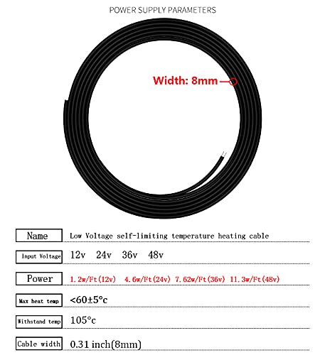 12v 24v 36v 48v trace heating cable,low voltage self regulating heat tape underfloor heating,trace heating cable for Freeze Protection (32Ft(10meters), 12V) 32Ft(10meters)