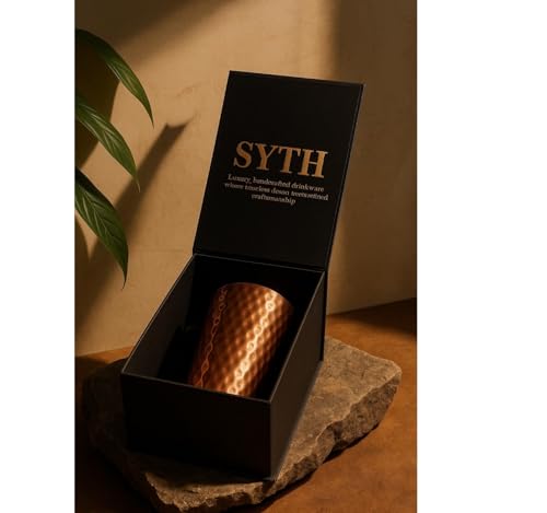 SYTH 100% Pure Copper Luxury Tumblers Set of 2 –18 Oz Large Drinkware Glass for Cocktails, Iced Tea, Moscow Mule, Water, Ayurvedic Detox, Handcrafted Hammered Copper Cups | Luxury Gift Packaging| (2)