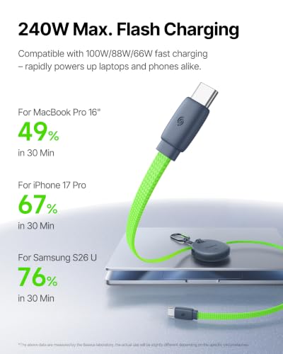 Baseus USB C to USB C Cable, 240W One-Press Retractable USB C Cable, Auto-Snap Magnetic Fast Charging Cord with Buckle for iPhone 17/16/15 Pro Max, MacBook Pro/Air, Samsung S26/S25, Pixel 10/9 (3.3ft)