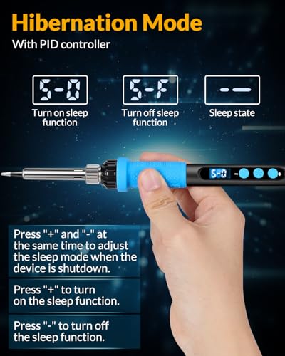 Soldering Iron Set, 100 W High Performance Soldering Iron, Quick Heating, Digital Temperature Display & Precise Control 180°C - 500°C, Portable Soldering Kit with Protective Cap & Automatic Sleep Mode Blue