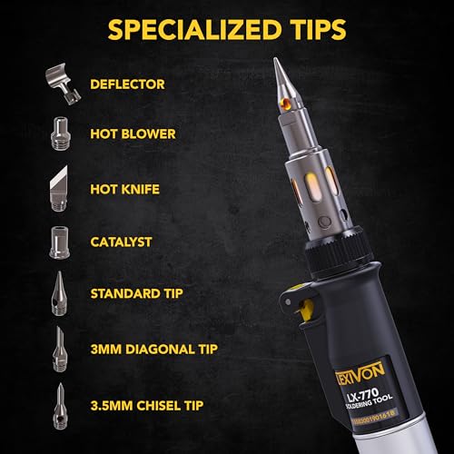 LEXIVON Butane Soldering Iron Kit, Wireless Gas Soldering, Self-Igniting Adjustable Flame, 7 Attachments Set, Working Temperature up to 1300°C, and up to 600°C while Working with Soldering Tips (LX-770)