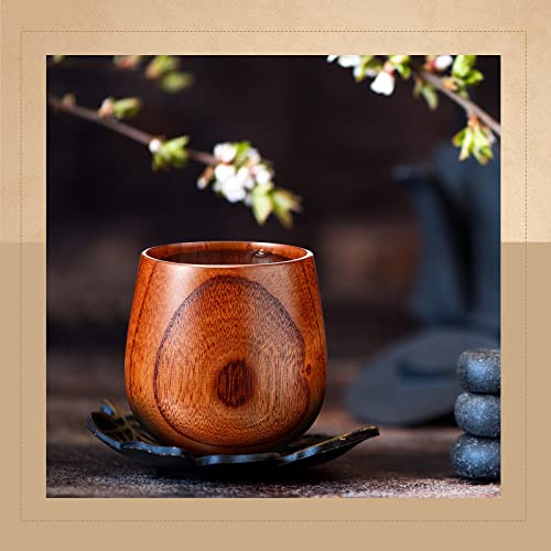 Gerrii 10 Pieces Wooden Tea Cup Wood Coffee Mug Water Japanese Solid Drinking Teacup Glass for Wine, Beer, Milk, Hot Drinks, 6 oz