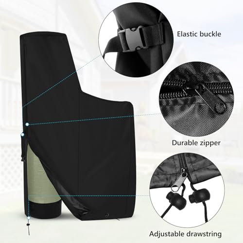 MUTUSHI outdoor water softener cover, black waterproof brine tank cover with split zipper, drawstring and elastic buckle