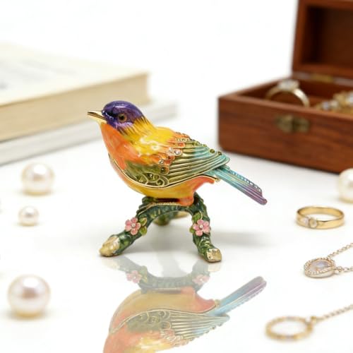 Bird Trinket Box Bird Figurines Hinged Jewelry Boxes Jewelry Ring Box Earrings Organizer Gifts Home Decor (Purple) Purple