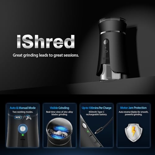 Yocan iShred, Intelligent Electric Herb Grinder, Top View Grinding, Dual Grinding Modes, Anti-Jam Functionality, Dual Purpose Glass Chamber, 450mAh Battery, USB-C Fast Charging