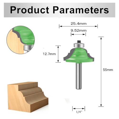 LEATBUY 5-piece router bit set with 1/4-inch shank, round-over, raised panel, ogee, rail, and stile bits