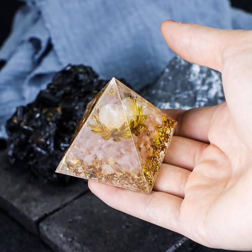 Orgone Pyramid Healing Crystals Set – Positive Energy Generator for Meditation, Focus & Emotional Balance. Home Office Spiritual Decor Gift (Rose Quartz) Rose Quartz