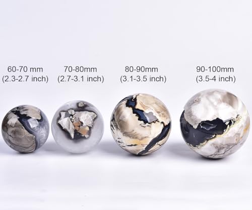 JIC Gem Volcanic Agate Sphere Healing Crystal Decorative Ball with Stand 2.7-3.1 inch(70-80mm)