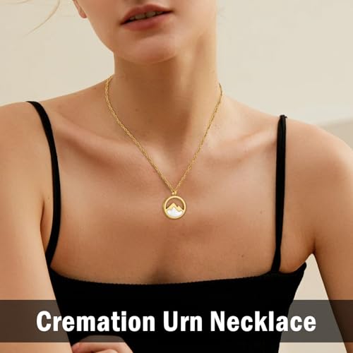 XIUDA Mountains-Faith Cremation Urn Necklace for Ashes Keepsake Stainless Steel Cremation Jewelry for Human Ashes Memorial Urn Pendant for Women Gold