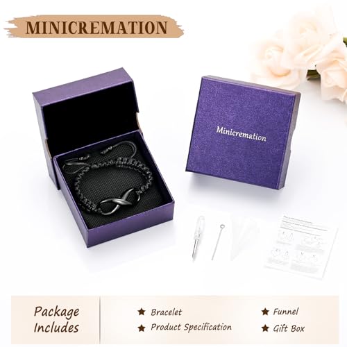 Minicremation Cremation Bracelet for Ashes Infinity Memorial Jewelry Urn Bracelet Braided Rope Adjustable Keepsake Bangle for Women Men Black