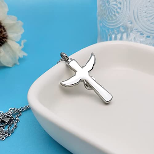 YSAHan Cross Angel Wings Urn Necklace for Ashes Dad Cremation Jewelry Memorial Ash Holder Pendant