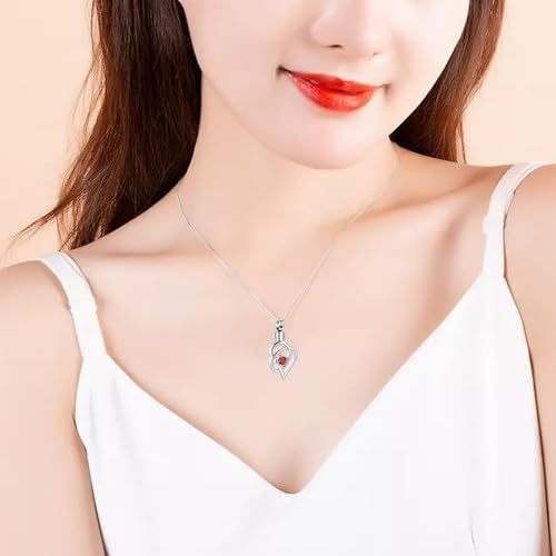 Cremation Jewelry Heart Urn Necklace for Human Ashes Double Heart with Crystal for Women Men Memorial Ashes Keepsake Pendant Silver-Red