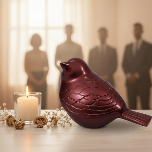 Bird Urn Small Keepsake Cremation Urn for Human or Pet Ashes, Premium Quality Memorial for Beloved Pets & Loved Ones, Durable Solid Design for Women (Red, Small, Solid) Red
