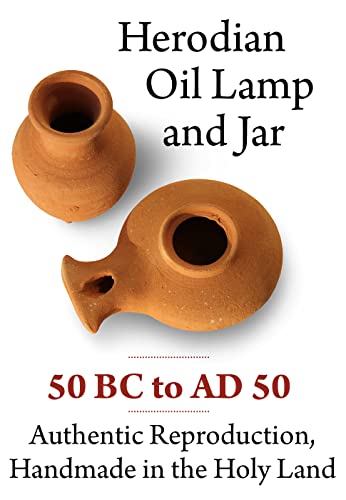 Biblical Herodian Clay Oil Lamp with Jar - Authentic Terracotta Replica from Holy Land Archaeological Finds - Handmade Christian & Jewish Faith Artifact Herodian - Biblical Brown With Jar