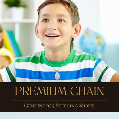 Halukakah 925 Sterling Silver Saint Michael Necklace Medal for Kids - Religious Jewelry Pendant Medallion with 18-Inch Chain - For Protection,Religious Occasions,Presents,Includes Bible Card & Giftbox