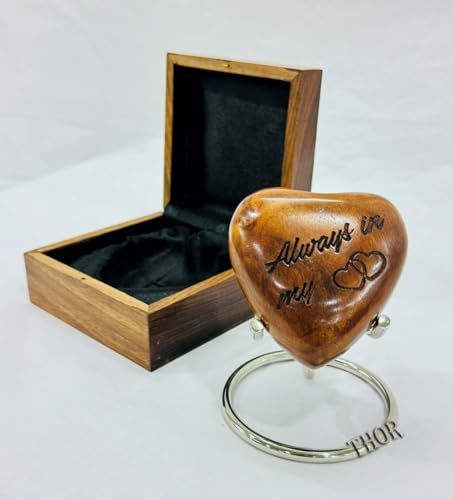 Wooden Heart Urn Keepsake Cremation Urn for Human pet Ashes Handcrafted Urn Heart Shaped - Perfect for Adults & Infants with Wooden Box & Stand 3 inch (Always in My Heart) Always in my Heart