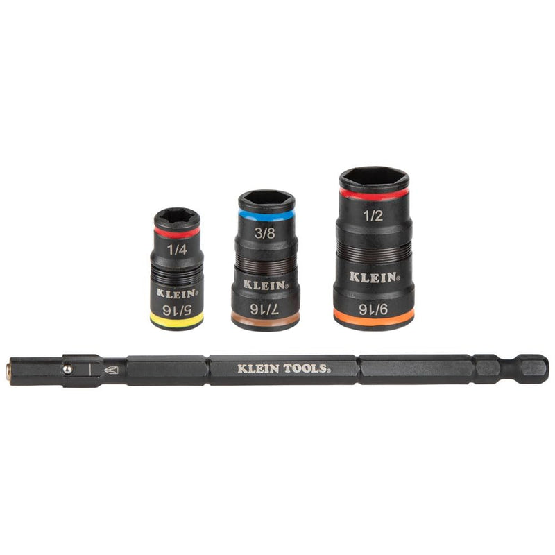 [Australia - AusPower] - Klein Tools 32933 Impact Driver, SAE 7-in-1 Impact Socket Set, Flip Socket with 6 Hex Driver Sizes, Plus Bit Holding Feature 