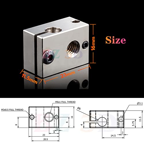 2PCS V6 Plated Copper Heater Block,Prusa i3 MK2,MK2.5,MK3,MK3S+ 500℃ High Temperature PT100 V6 Heating Block With Silicone Socks for V6 Hotend,V6 Heatbreak,Heatsink,V6 Nozzles. 2pcs Plated Copper