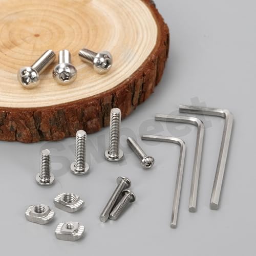 Swpeet 201Pcs M3 Nickel Plated T Nuts Screws with Hex Wrench Assortment Kit, M3×12/16/20 Button Head Hex Socket Head Cap Bolts, T Slot Nut Hammer Head Fastener for 2020 Series Aluminum Profile Groove
