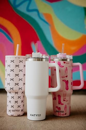 KATYDID 40oz Stainless Steel Tumbler with Handle and Straw - Dishwasher Safe Insulated Tumbler for All-Day Hot or Cold Coffee, Water, Tea, Smoothies and More (Light Pink Western Boots) Light Pink Western Boots