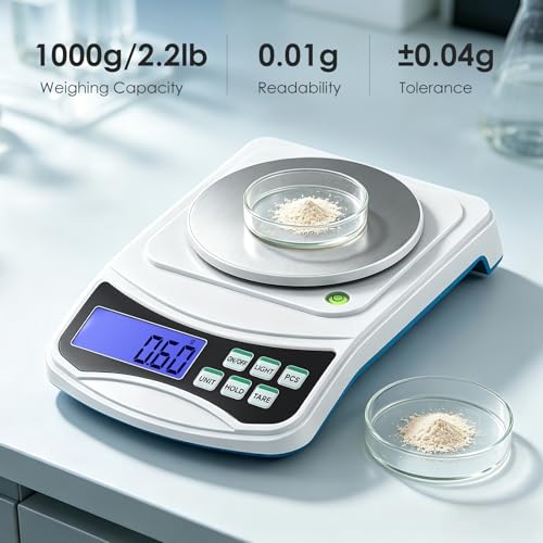 Antstone digital precision scale with 0.01g accuracy, 1000g capacity, calibration weight, and batteries