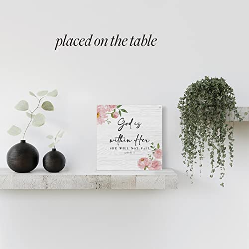 Inspirational Rustic Christian wall decor Gifts, pink room Women Religious Wood Sign Home Farmhouse Wall Hanging Decor Pink Flower Wooden Wall Art Decor Plaque for Bedroom Psalm 46:5 Multi179