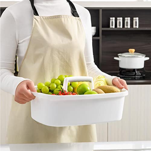 Two large white JiatuA shower caddies with handles, portable bathroom storage baskets for cleaning supplies and toiletries.