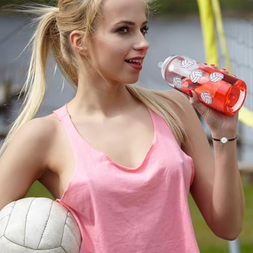 Skylety 20 Set Volleyball Party Favors 20 Pcs 13.5 oz Plastic Reusable Tumbler Cups with Lid and Straw 20 Pcs Bracelets for Volleyball Team Gifts Birthday School Sports Party Reward Gifts(Black) Black