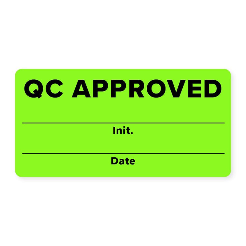 QC Approved Quality Control Labels, 2" x 1", Bright Green, 500 Labels per Roll, Permanent Adhesive for Inspection & Inventory Use