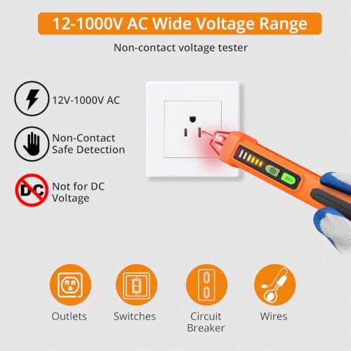Neoteck Non-Contact Voltage Tester 12-1000V Digital Contactless Phase Tester AC Voltage Tester Non-Contact with LED Torch yellow