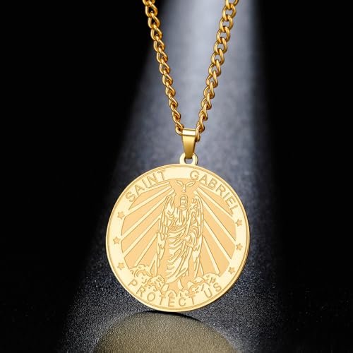 TEAMER Saint Gabriel Archangel Medal Necklace Guardian Blessing Hope and Protection St. Gabriel Necklace Amulet Religious Jewelry For Women Gold