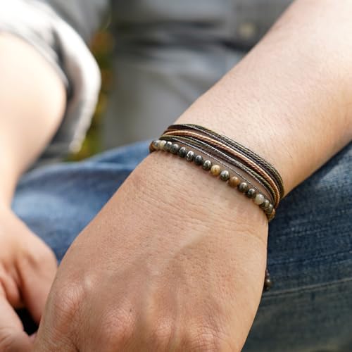 Mezcla Vida Natural Stone Beaded Bracelets for Men Women Unisex Adjustable Waterproof Rope Bracelets Set Valentine's Day Birthday Gifts for Boyfriend Husband Him pyrite associated with brown quartz ore