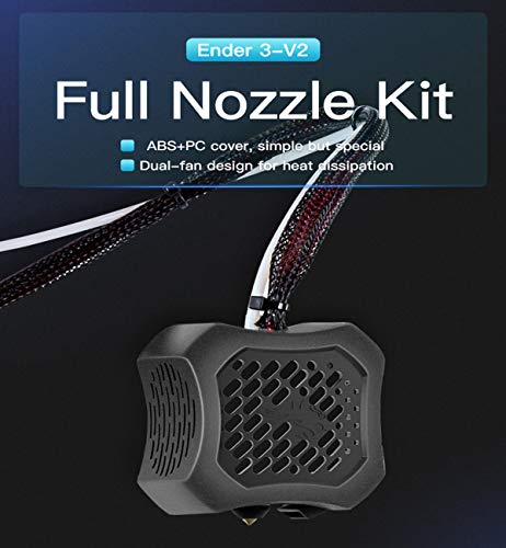 Creality Ender 3 V2 Full Hotend Kit, 3D Printer Accessories, Assembled Nozzle Kit with Dual Fans and ABS Shell for Ender-3 V2 Black