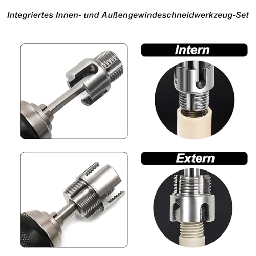 3-Piece PVC Thread Cutter Set for Internal and External Thread 1/2, 3/4 & 1 Inch NPT | Saipor Integrated Tool PVC Pipe Thread Cutter Set Drill Compatible Pipe Tap with Dual Function