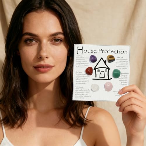 House Protection Natural Crystal Set for Negative Energy Removal, Home Protection Healing Stones for EMF Cleansing & Spiritual Blessing, Ideal for New Home Gift, Housewarming Kit