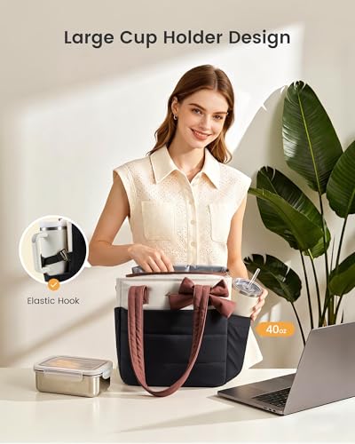 LOVEVOOK Insulated Lunch Bag Women Stylish Puffy Adult Lunch Box Cooler Bag Large-16L Dark Blue Purple