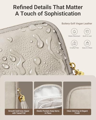 Small Travel Jewelry Case - Soft Vegan Leather Jewelry Organizer Storage Bag for Necklaces, Bracelets, Rings - Compact Jewelry Porch Travel Essentials for Women, Cream White 2 Pack