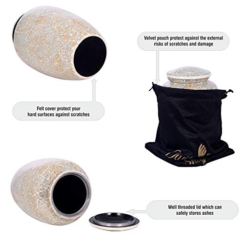 Cremation Urn for Human Ashes with Velvet Bag, for Adults up to 100 kgs, Funeral Urns by Divit Shilp (White Mosaic, Adult) White Mosaic