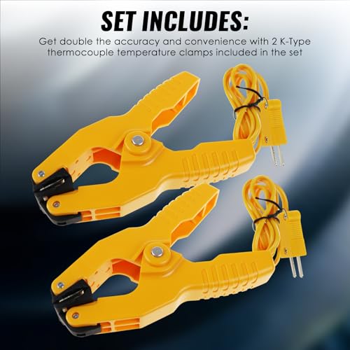 2 PCS Temperature Clamp HVAC K-Type Thermocouple Thermometer Lead Probe Pipe Clamp Multimeter Sensor Fieldpiece Jaw Clip Plumbing Clamp 2