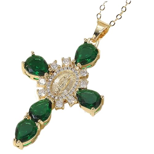 Saint Mary Cross Necklace Necklace Jewelry, Cross Jewelry, Female Jewelry Green