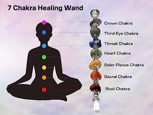 Amazing Gemstone Crystal Chakra Wand Healing Crystal Wands Witchcraft - Chakra Tumbled Crystal Wand for Meditation, Witchcraft, Healing, Yoga, Magic and More - Crystals and Healing Stones Gift