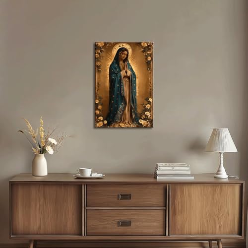Our Lady of Guadalupe Canvas Wall Art Virgin Mary Wall Decor Picture Catholic Spiritual Poster Print Church Prayer Room Living Room Home Decoration 16x24in 24"L x 16"W