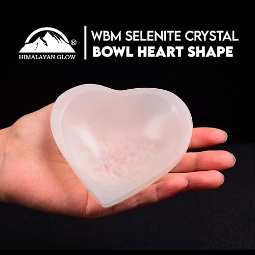 Himalayan Glow Natural Selenite Bowl Heart Shape Selenite Crystal - 10 cm for Reiki Healing Meditation & Decoration, Idle for Gift, Home, Office, White